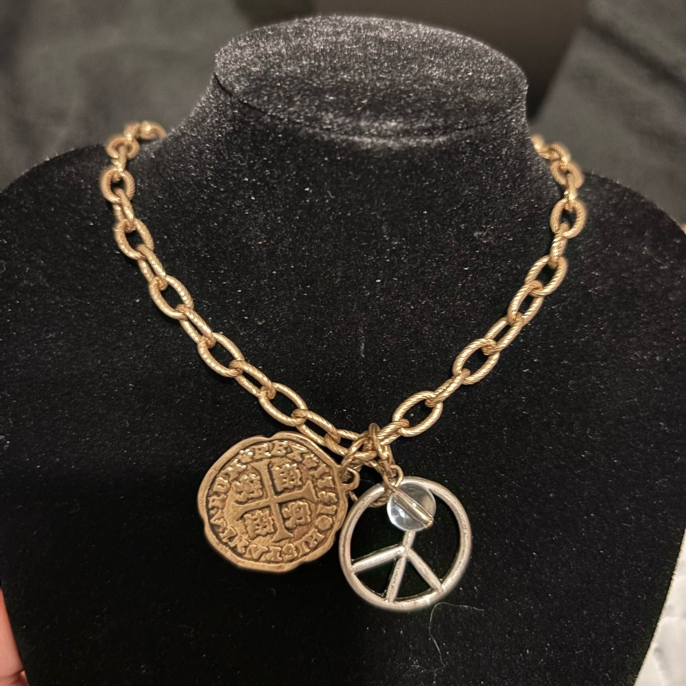 Antique brass boho link necklace